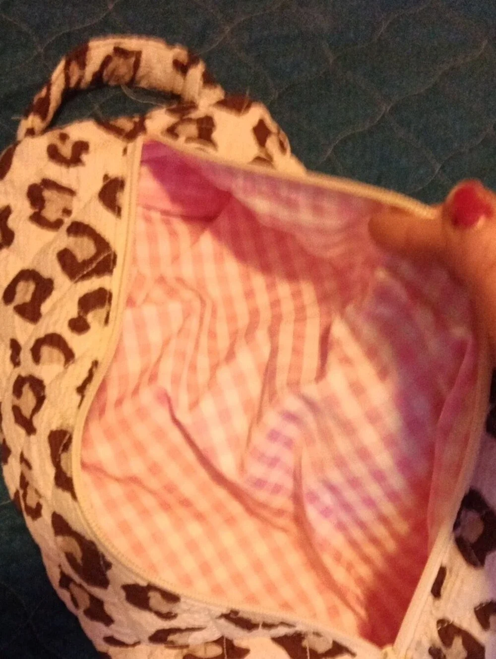 Leopard Print Quilted Cosmetic Pouch - Cream & Brown